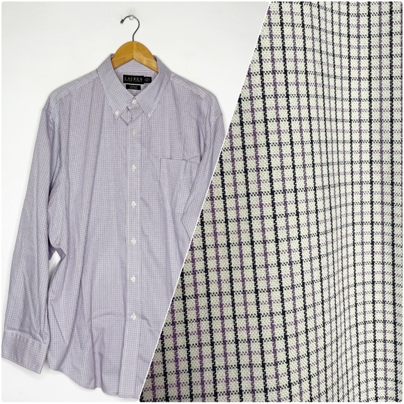 Lauren Ralph Lauren Purple Button Down Shirt Checkered Pattern Size 18 34/35 XL - Picture 1 of 6